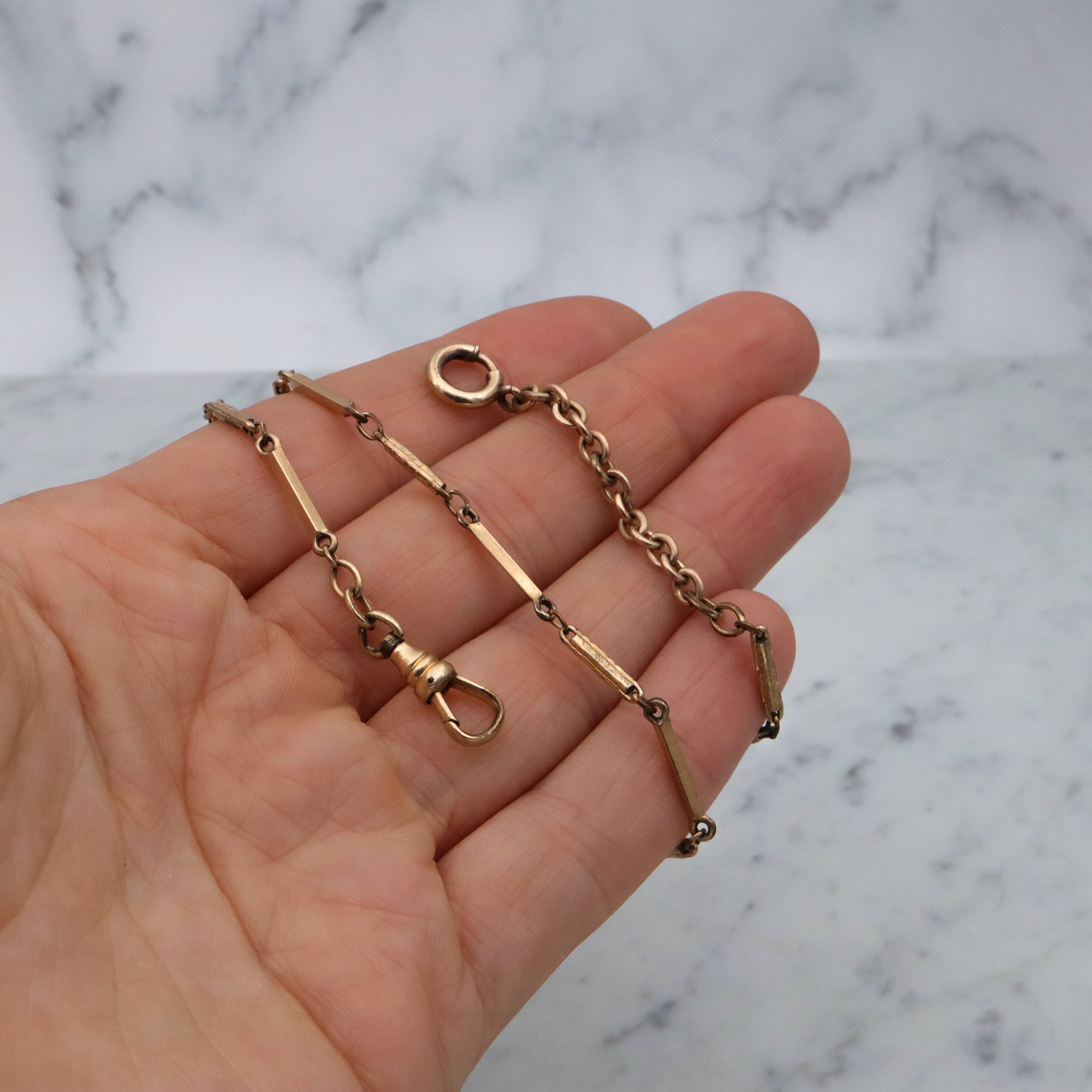 Antique Victorian 14k gold filled fancy bar link watch chain 15.5" choker necklace by Forstner